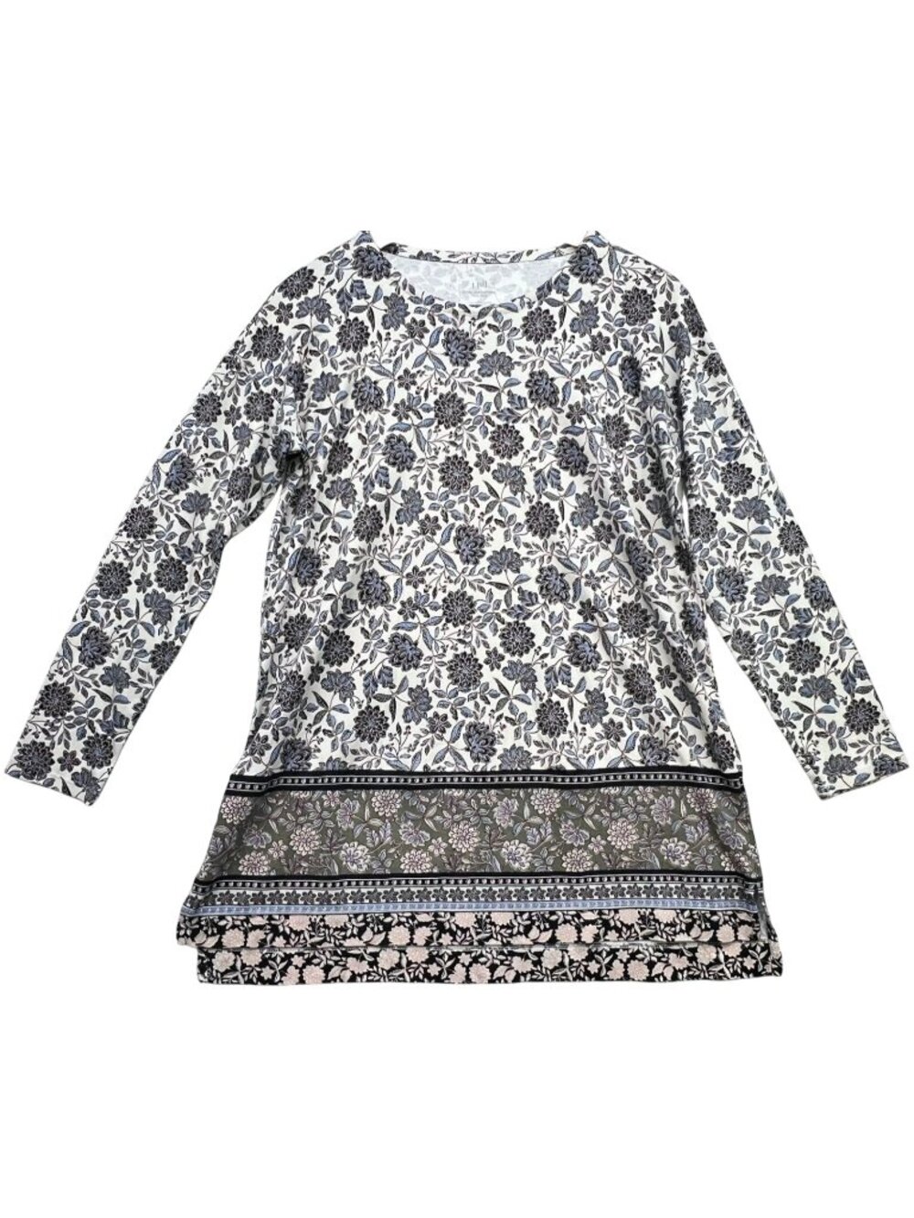 J. Jill Women's Simply Supima Crew Neck Tunic Top Size S Tall Blue White Floral